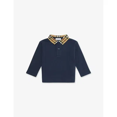 Burberry Kids' Storm Blue Check-print Long-sleeves Cotton-piqué 6 Months-2 Year