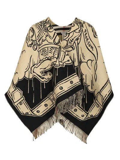 Burberry Stormy Knight Cape In Wool Scarves And Foulards Beige In Multi