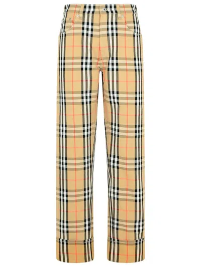 Burberry Embroidered Canvas Pants For Men In Beige