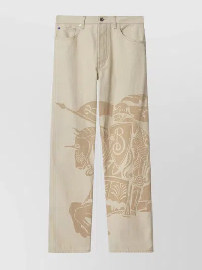 Burberry Straight Graphic Print Trousers With Rivet Detailing In Rubble