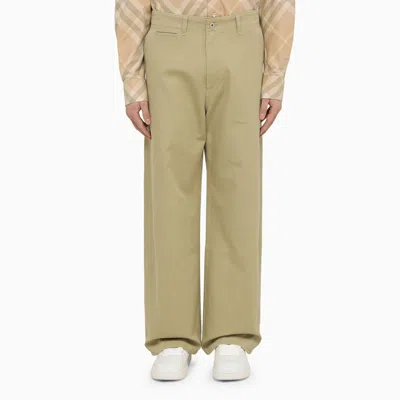 Burberry Straight Hunter Cotton Trousers In Neutrals