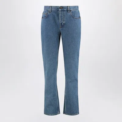 Burberry Straight Jeans In Mid Blue Denim In Black