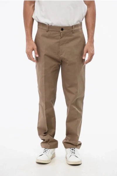 Burberry Straight Leg Chino Pants With Equestrian Knight Embroidery In Brown