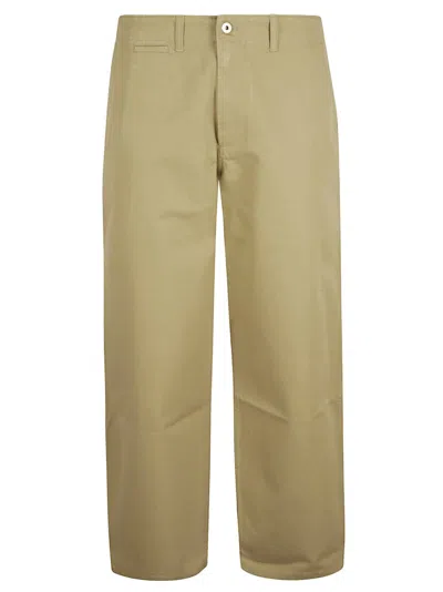 Burberry Straight-leg Cotton Trousers With Button Closure In Green
