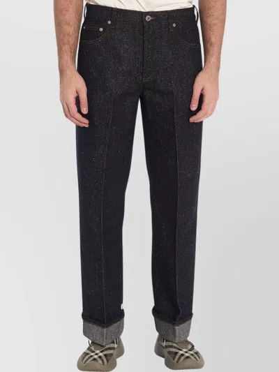 Burberry Straight Leg Rolled Cuff Denim Trousers In Black