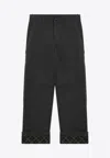 Burberry Black Pants With Logo Embroidery On The Side And Turn-up Checked Hem In Cotton Man In Black