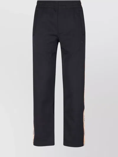 Burberry Straight Trousers With Elastic Waistband And Side Stripe In Black