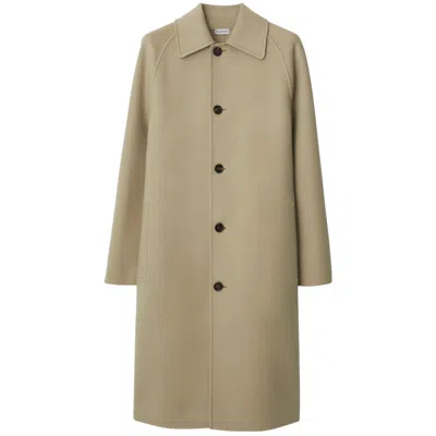 Burberry Straight-hem Wool Midi Coat In Brown
