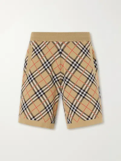 Burberry Straight-leg Knitted Checked Cotton-blend Shorts In Brown