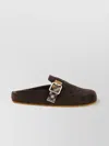 Burberry Strap Patterned Round Toe Rubber Sole Slip-on In Brown