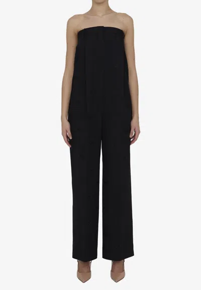 Burberry Strapless Tailored Jumpsuit With Ekd Embroidery In Black
