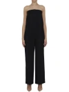 BURBERRY STRAPLESS WOOL JUMPSUIT WITH EMBROIDERED EQUESTRIAN PATTERN