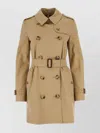Burberry Streamlined Trench With Back Slit And Waist Belt In Cream
