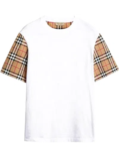 Pre-owned Burberry Stretch Check Sleeves Cotton T-shirt In White