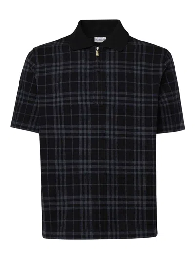 Burberry Stretch Cotton Blend Polo Shirt Check In Blue