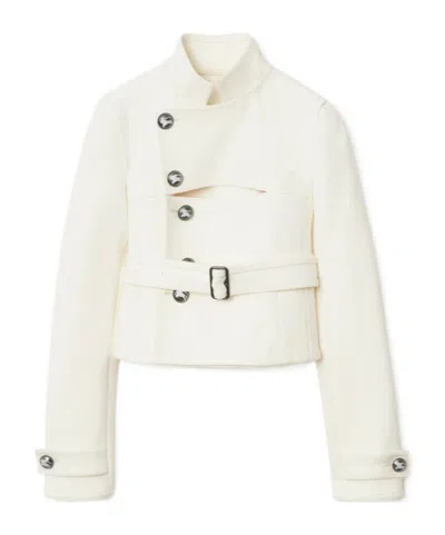 Burberry Stretch Cotton Blend Tailored Jacket In Off White