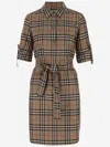 BURBERRY STRETCH COTTON CHEMISIER WITH CHECK PATTERN