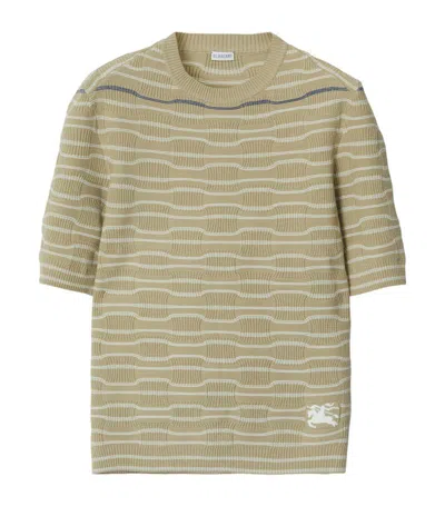 Burberry Embroidered-logo Knit T-shirt In Safari/white