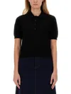 Burberry Ekd Detailed Short Sleeved Ribbed Polo Top In Black