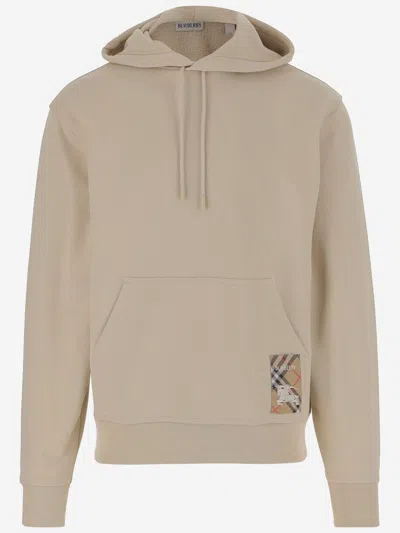 Burberry Stretch Cotton Sweatshirt With Logo In Neutral