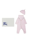 Burberry Stretch Cotton Three-piece Baby Gift Set In Pink