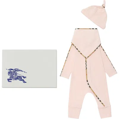 Burberry Stretch Cotton Three-piece Baby Gift Set In Pink