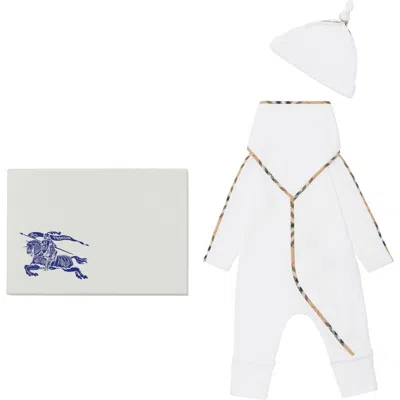 Burberry Stretch Cotton Three-piece Baby Gift Set In White