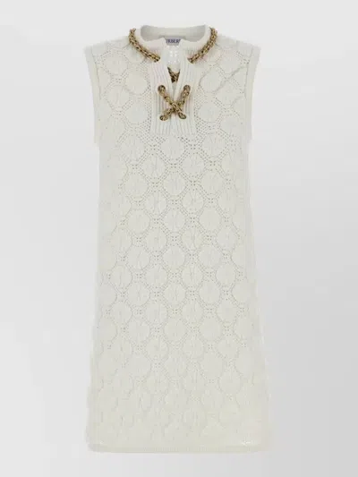 Burberry Stretch Crochet Dress Chain Detail Mini In White