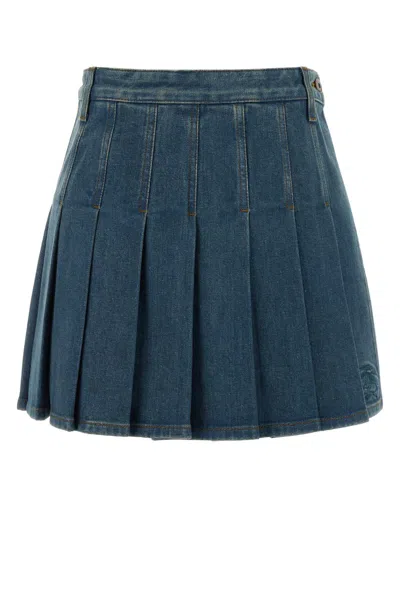 Burberry Stretch Denim Mini Skirt In Blue