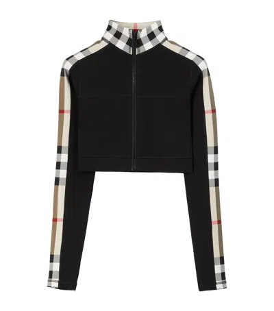 BURBERRY STRETCH-JERSEY CHECK ZIP-UP CROP TOP