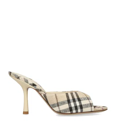 Burberry 90mm Lf Mews Check Textile Mules In Alabaster Ip Ch