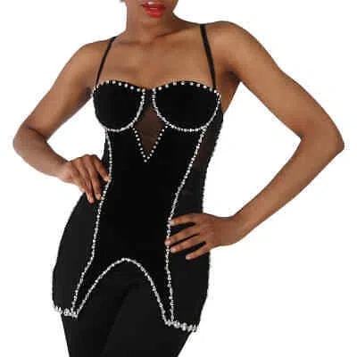 Pre-owned Burberry Stretch Mesh And Velveteen Crystal Embellished Corset Top In Black