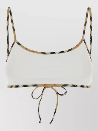 Burberry Stretch Nylon Bikini Top Patterned Trim In Multi