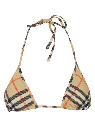 Burberry Stretch Nylon Bikini Top With Check Print In Nude