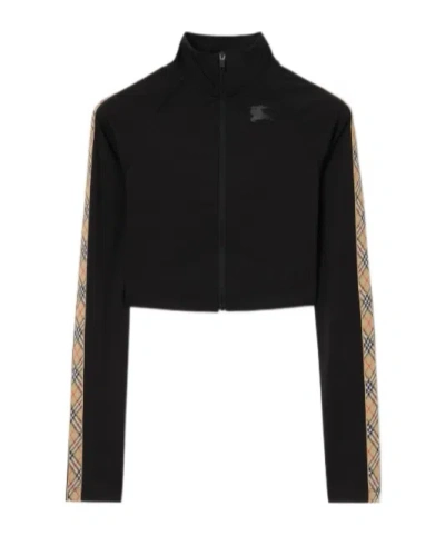Burberry Stretch Nylon Cropped Track Jacket In Black