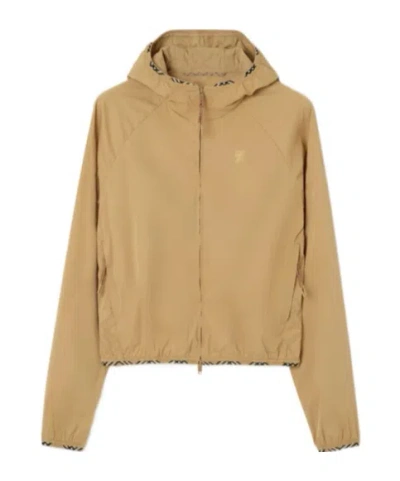 Burberry Stretch Nylon Hooded Jacket In Brown