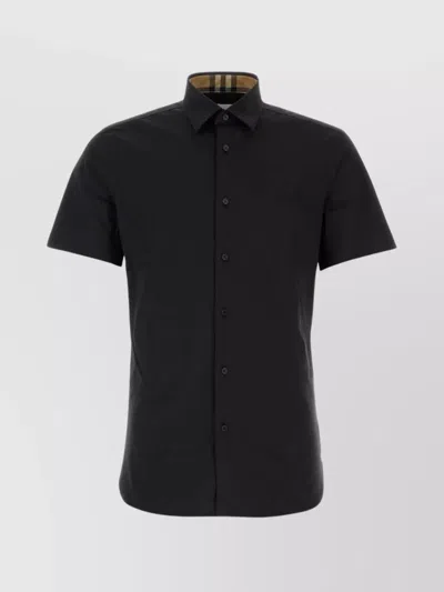 Burberry Stretch Poplin Shirt Collar Button-up In Black