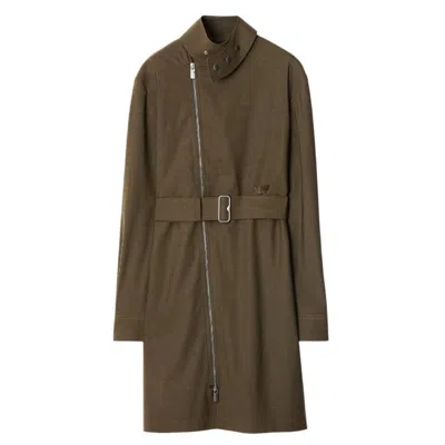 Burberry Stretch Wool Belted Zip Dress In Brown