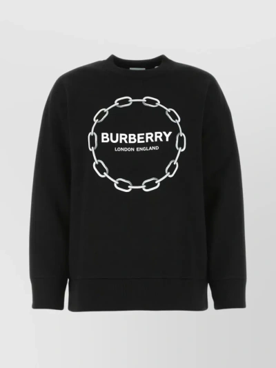 Burberry Stretch Wool Blend Crew Neck Sweater In Black