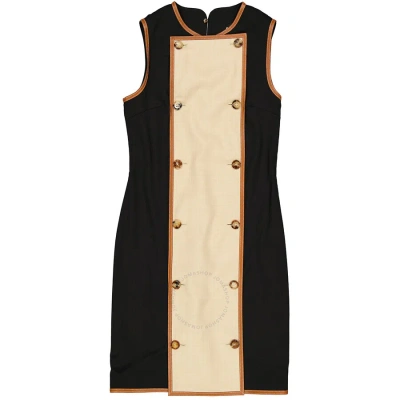 Burberry Stretch Wool Sleeveless Dress With Leather-trim In Black