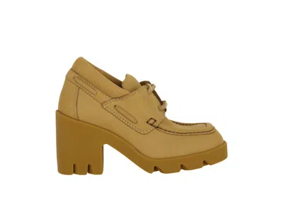Pre-owned Burberry Stride Leather Heeled Loafers (women's) Sneakers In Camel In Brown