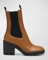 Burberry Leather Boots With High Block Heel In A24 Hazel