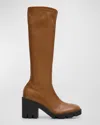 Burberry Stride Leather Lug-sole Tall Boots In Hazel