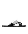 Burberry Stripe Shield Ekd Leather Sandals In Black