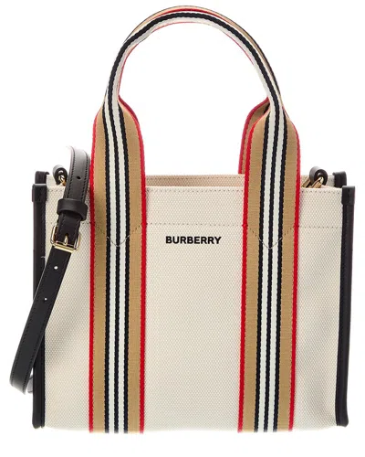 Burberry Stripe Canvas & Leather Tote In Blue