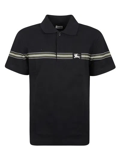 Burberry Stripe Detail Logo Polo Shirt In Blue