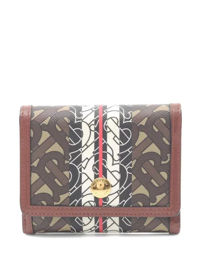 Pre-owned Burberry Stripe-detail Monogram-pattern Wallet In Brown