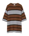 Burberry Stripe Print Nylon Oversized T-shirt In Brown