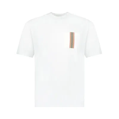 Pre-owned Burberry Stripe Trim Pocket Cotton T-shirt 'white' | Men's Size M