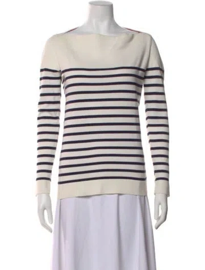 Pre-owned Burberry Striped Bateau Neckline Sweater In White